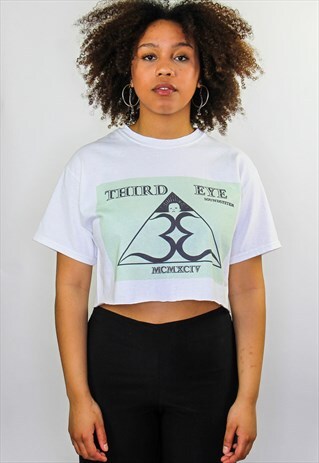 THIRD EYE CROPPED GRAPHIC PRINT RAVE T-SHIRT IN WHITE