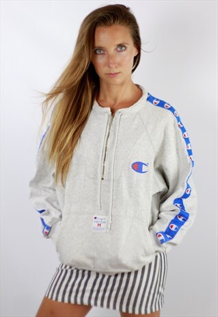 CHAMPION QUARTER ZIP TAPED SWEATSHIRT GREY