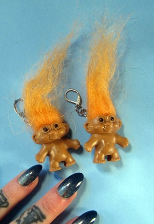 ORANGE TROLL DOLL 90S Y2K KITSCH FESTIVAL EARRINGS
