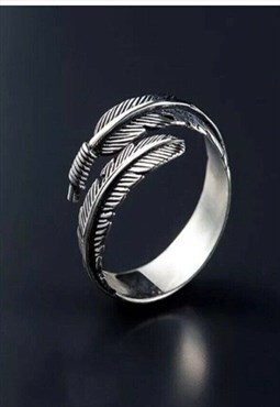 Silver Feather Ring fully adjustable Raven Bird Ring Jewelry