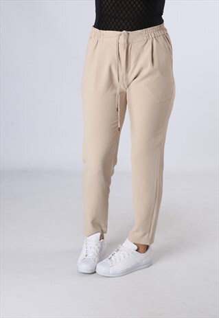 HIGH WAISTED TROUSERS PLAIN TAPERED LEG UK 10 (HK5B)