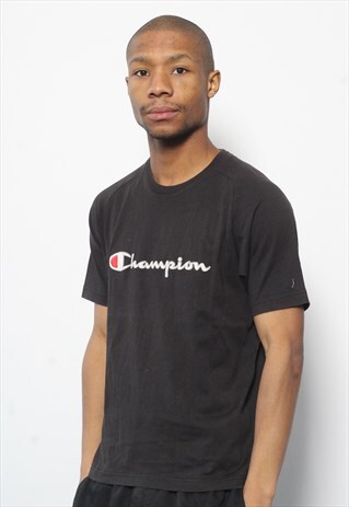 VINTAGE CHAMPION BIG LOGO SPELLOUT T-SHIRT BLACK