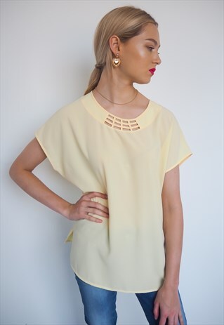 VINTAGE YELLOW BLOUSE WITH CUT OUT DETAILING
