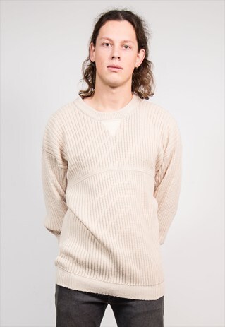 90'S VINTAGE CREAM FISHERMAN KNIT JUMPER