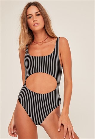 STRIPED CUT-OUT SWIMSUIT