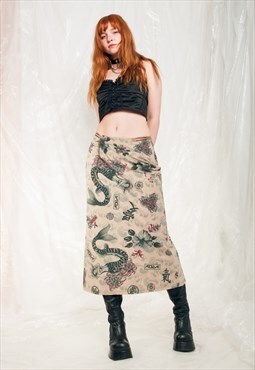 Vintage Skirt Y2K Chinese Mermaid Middle Rise Midi