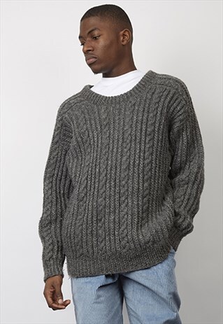 VINTAGE 90'S DARK GREY SUPER CHUNKY KNIT JUMPER