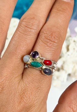 1990's Stacked Silver Coloured Stones Ring