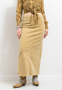 Corduroy maxi skirt in sandy beige Y2K vintage women L/XL