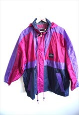 Vintage Windbreaker Raincoat Sports Jacket with Hood Parka