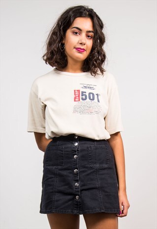 90'S VINTAGE LEVI'S 501 CREAM T-SHIRT