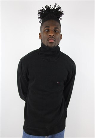 VINTAGE TOMMY HILFIGER BLACK POLO NECK JUMPER