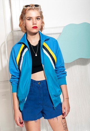VINTAGE TRACK JACKET 90S SHINY BLUE GRUNGE SPORTS TOP