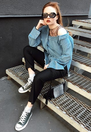 DENIM SHIRT WITH MESH INSERT