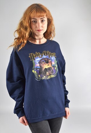 VINTAGE NAVY BLUE "HAIRY OTTER" PRINTED SWEATSHIRT