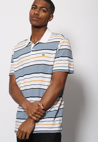 VINTAGE LACOSTE STRIPED LOGO POLO SHIRT WHITE