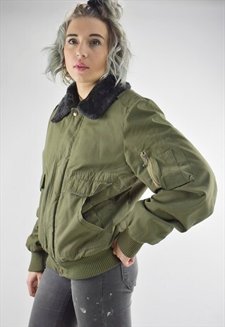 VINTAGE MA1 STYLE BOMBER JACKET WITH FAUX FUR COLLAR/LINING