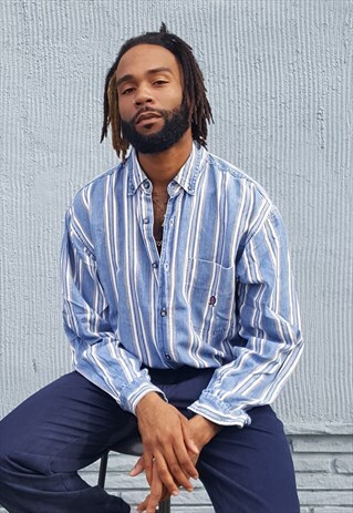 90S CLASSIC PREPPY SKATER LUXURY VERTICAL STRIPE SHIRT XL