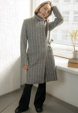 Vintage 80's Grey High Collar Wool Textured Coat