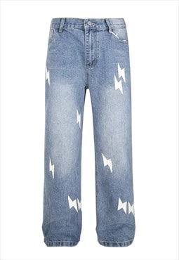 Patchwork jeans thunder denim trouser bleached rave pants