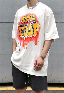 White Graffiti Graphic oversized T shirt tee Y2K