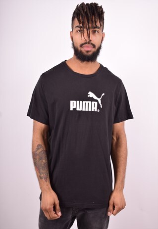 PUMA MENS VINTAGE T-SHIRT TOP XL BLACK 90'S