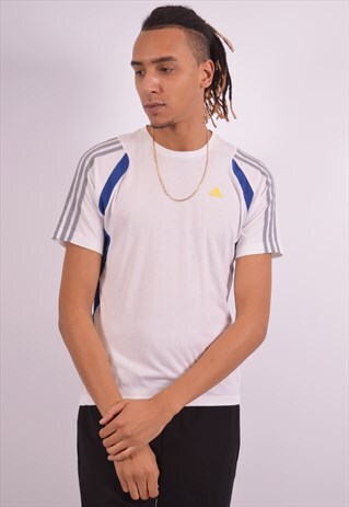 ADIDAS MENS VINTAGE T-SHIRT TOP SMALL WHITE 90S