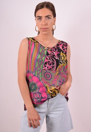 WOMENS VINTAGE VEST TOP LARGE MULTI 90S