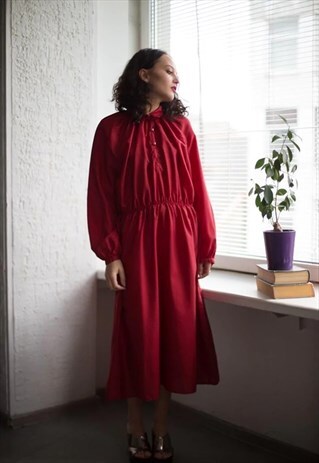 VINTAGE 80'S BURGUNDY RED LONG SLEEVED DRESS