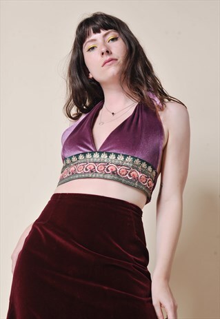 LILAC VELVET HALTERNECK WITH INDIAN EMBELLISHMENT
