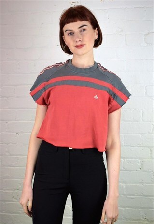 VINTAGE 90'S ADIDAS CROPPED SHORT SLEEVED SWEATSHIRT