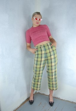 Vintage 80's checkared retro funky festival trousers green
