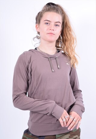 VINTAGE ELLESSE HOODED TOP LONG SLEEVE BROWN