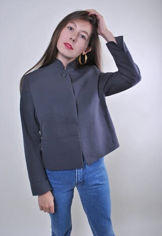 RETRO MINIMALIST WOMEN GRAY CASUAL BLAZER, SIZE M