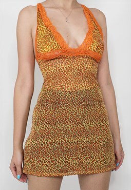 Victoria's Secret bright neon leopard print mesh slip dress