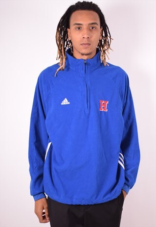ADIDAS MENS VINTAGE FLEECE JUMPER LARGE BLUE 90S