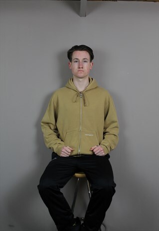 VINTAGE CARHARTT WORKWEAR HOODIE IN BEIGE/BROWN WITH EMBROID