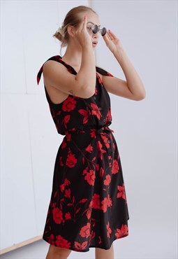 Vintage 90s Reworked Strappy Floral Printed Midi Dress S