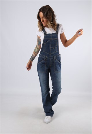 DENIM DUNGAREES LEVIS BOOTCUT LEGS UK 10 SMALL (C92B)