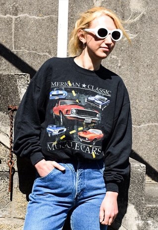 VINTAGE 90S BLACK SWEATSHIRT CARS
