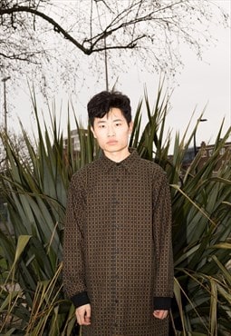  Brown Patterned Oversized Extra Length cotton Shirt 