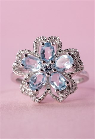 RING 925 STERLING SILVER & BLUE TOPAZ Y2K SUMMER SIZE K