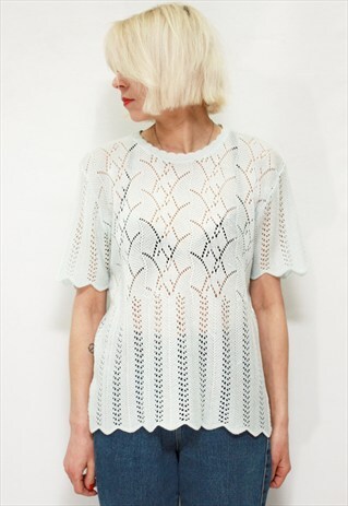 VINTAGE 80' BEAUTIFUL AMAZING CUTE PASTEL MINT LIGHT BLOUSE