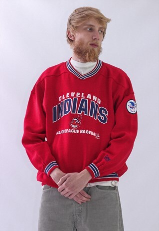 VINTAGE MENS LEE CLEVELAND INDIANS MLB BIG LOGO SWEATSHIRT