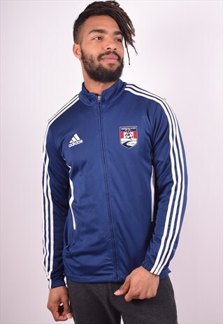 ADIDAS MENS VINTAGE TRACKSUIT TOP JACKET SMALL NAVY BLUE 90S