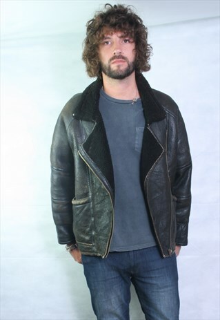 VINTAGE LEATHER AVIATOR SHERLING LINED JACKET