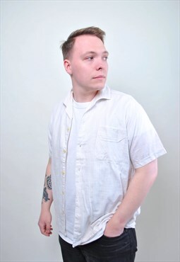 Minimalist beige shirt, 80s summer short sleeve button down