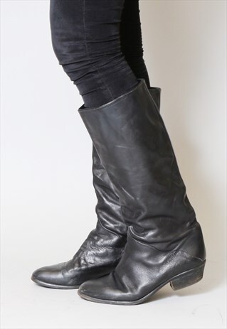 VINTAGE 1980'S BLACK HEELED LEATHER BOOTS