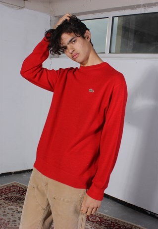 VINTAGE LACOSTE RED TEXTURED KNITTED JUMPER
