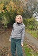 VINTAGE CHUNKY KNITTED GREY GRANDAD JUMPER